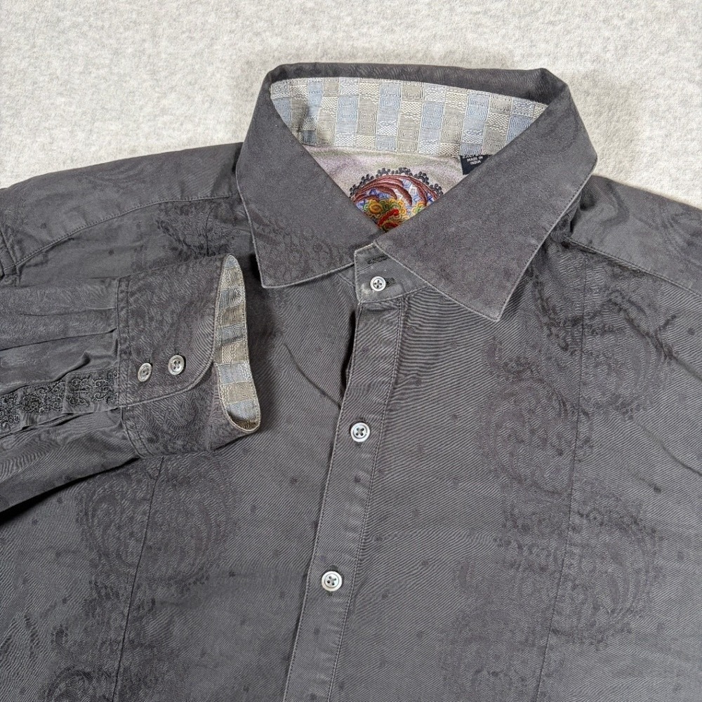 Robert Graham Button Down Shirt Men's 2XL Gray Cotton Long Sleeve Pattern